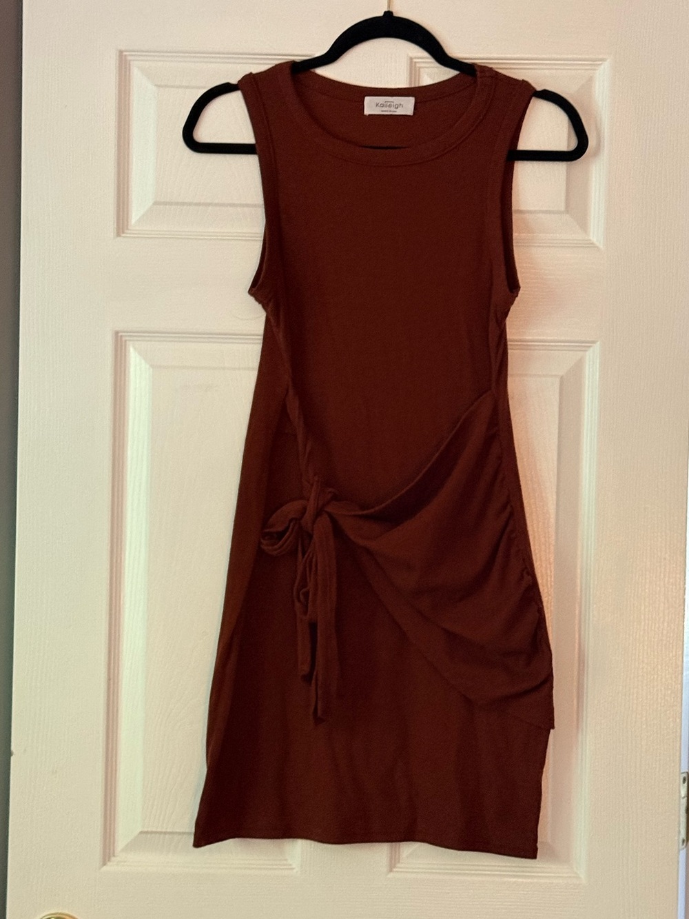 Kaileigh Rust Brown Sleeveless Mini Dress with Side Tie